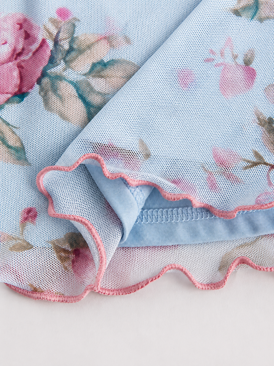 Floral Mesh Ribbon Top – Sky Blue - Image 2