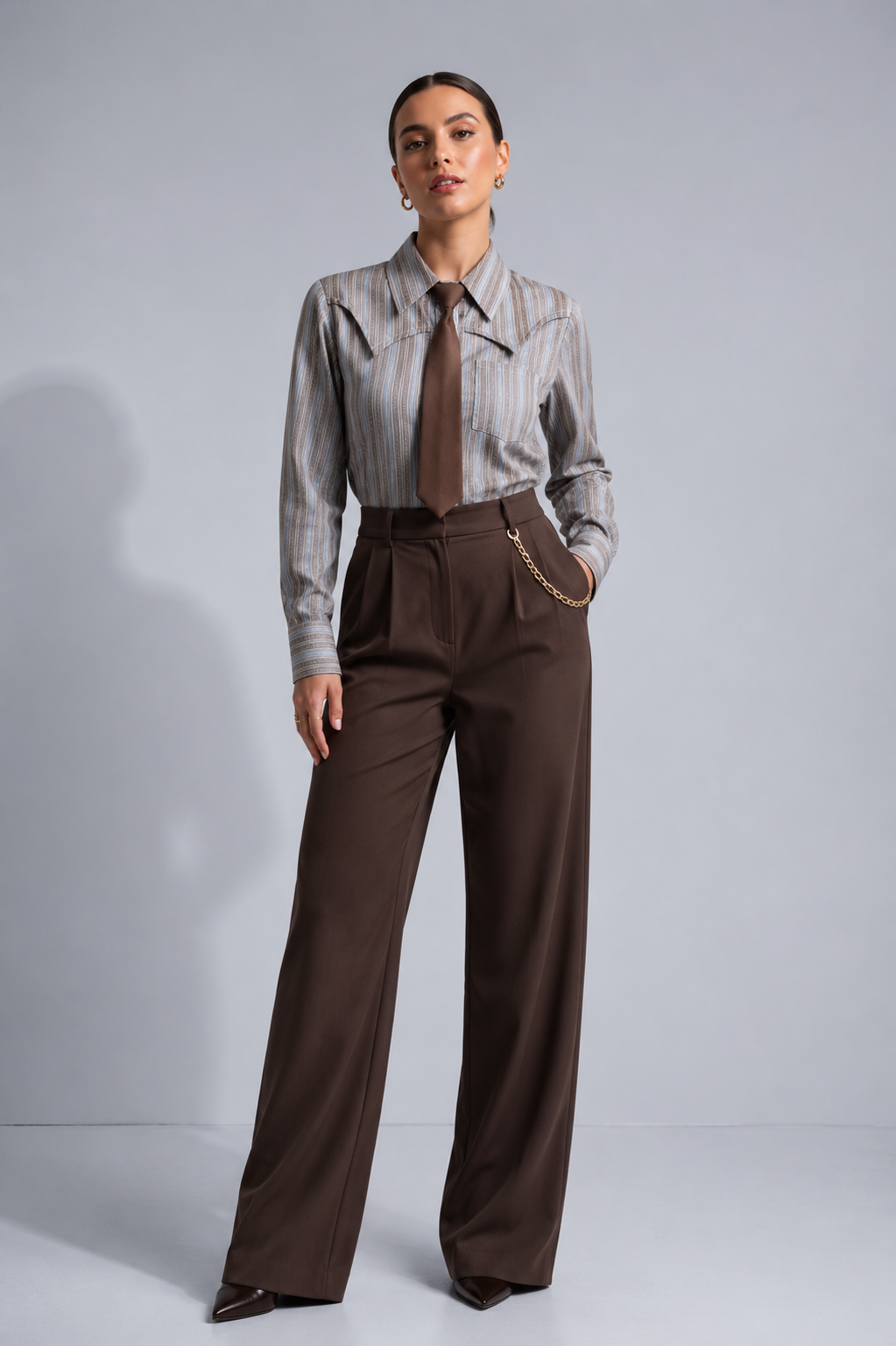 Classic Stripe Tie Shirt – Grey