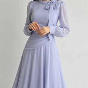 Elegant Lilac Bow Neck Maxi Dress
