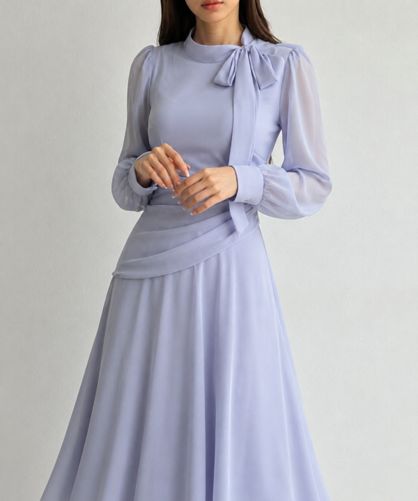 Elegant Lilac Bow Neck Maxi Dress